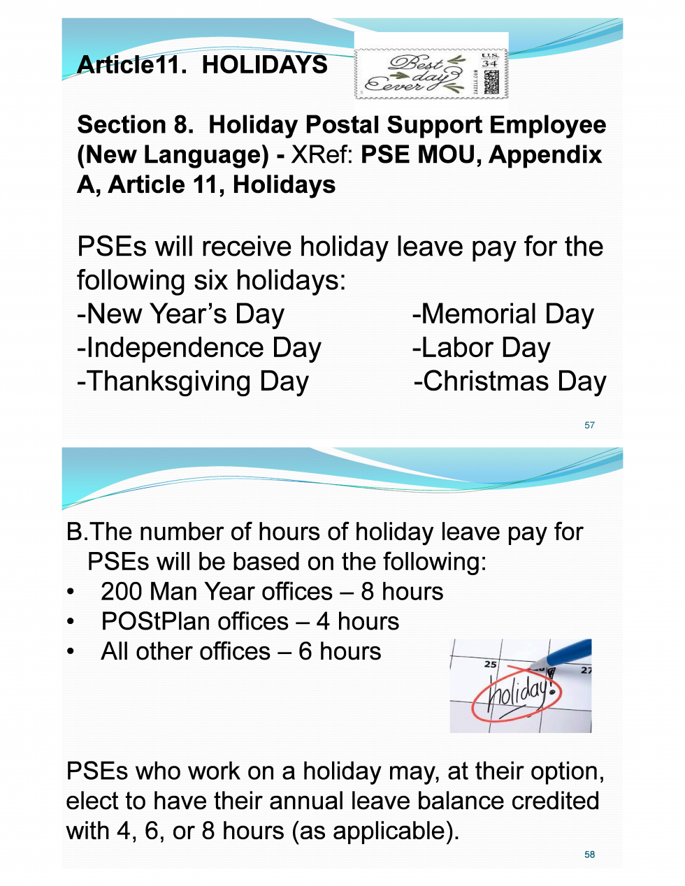 PSE Holiday Leave Pay for Labor Day 21st Century Postal Worker